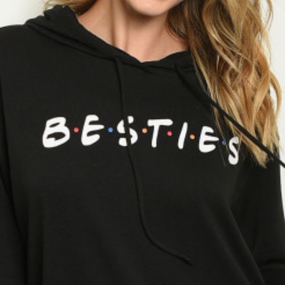 Long Sleeve Hooded "Besties" Print Black Sweater - Picture 4 of 5